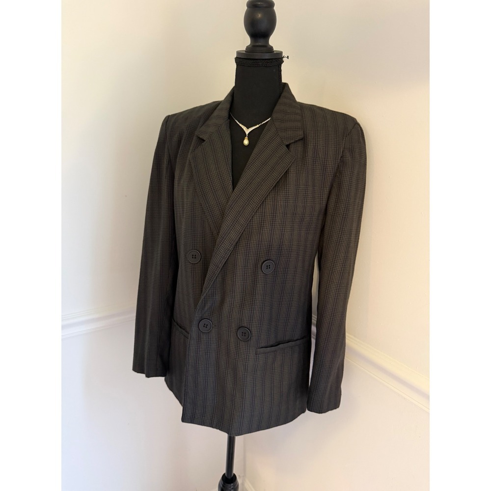 Vintage Dark‎ Academia Plaid Blazer Padded Shoulders Double Breasted Size S